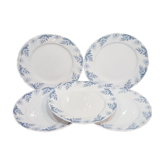 Lot de 5 assiettes plates en faïence de Luneville modèle Luc, terre de fer