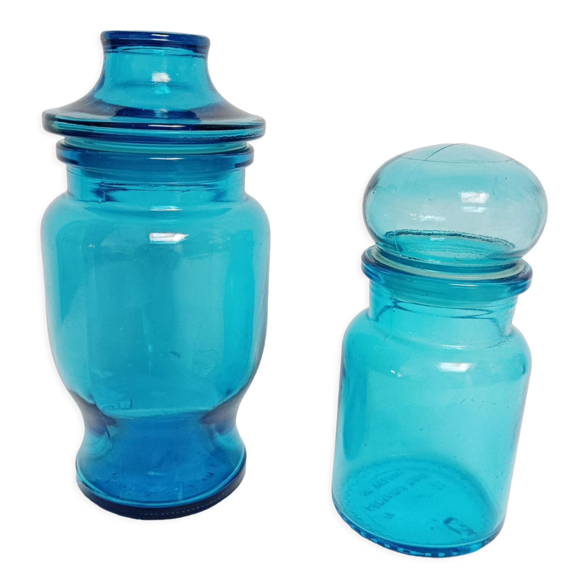 Set of 2 blue glass apothecary jars