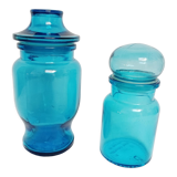 Set of 2 blue glass apothecary jars