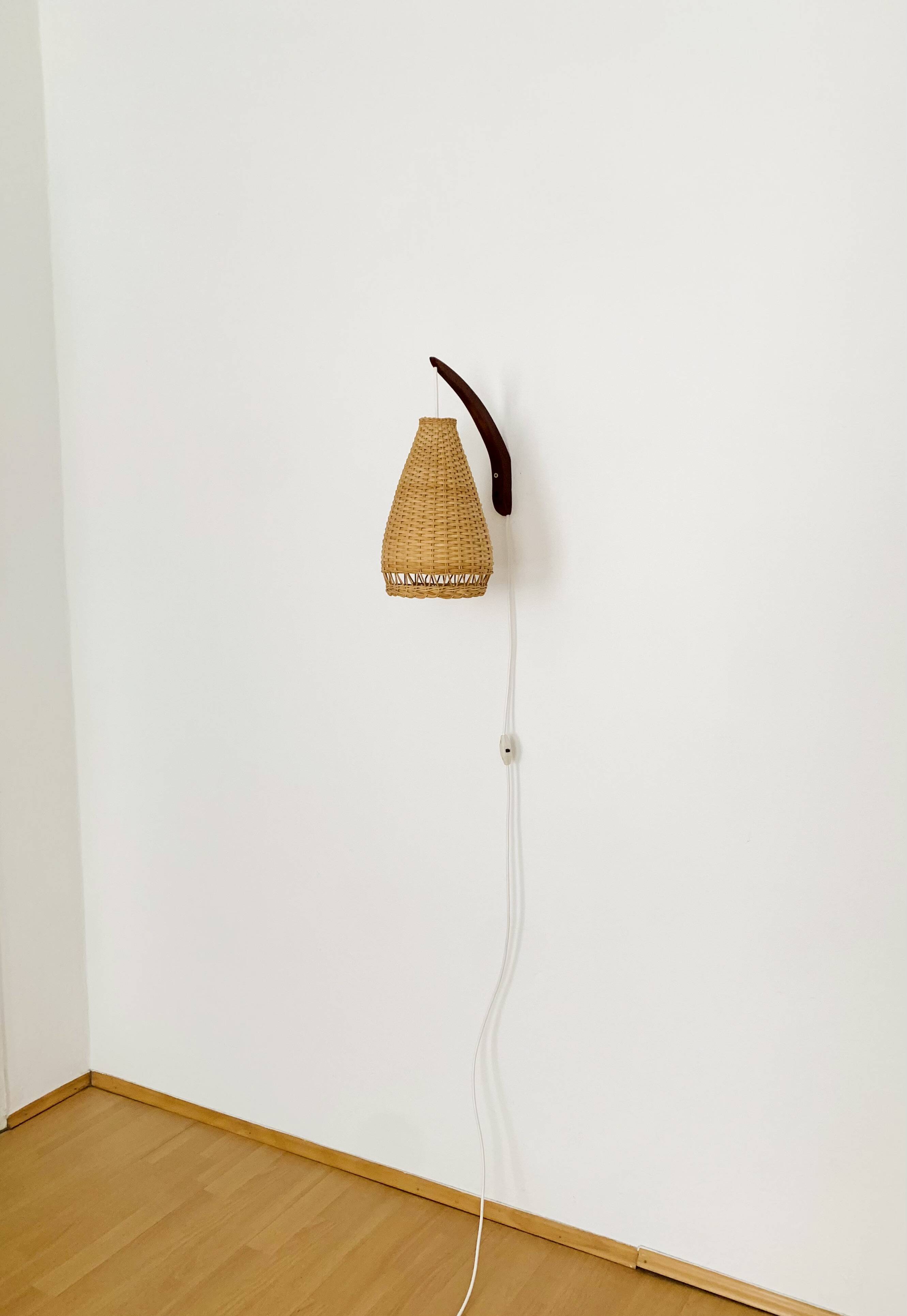 Danish Teak and Wicker Wall Lamp