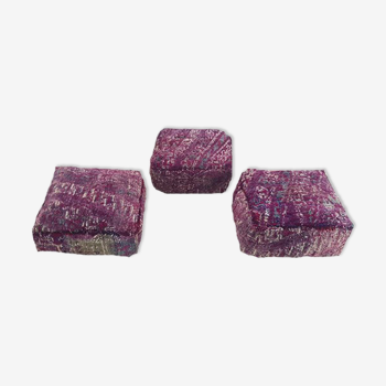 Set of 3 Moroccan poufs in carpets