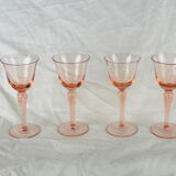 Set of 4 pink rosé glasses with twisted foot - 70s / 80s