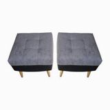 Mid-century modern ottomans in grey and black, 1950s, set of 2