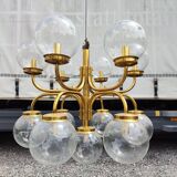 Large Vintage Brass Chandelier: Mid-Century Italian 13-Bulb Pendant Light