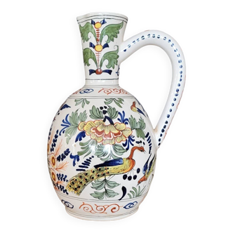 Polychrome earthenware jug, hand-decorated with floral motifs