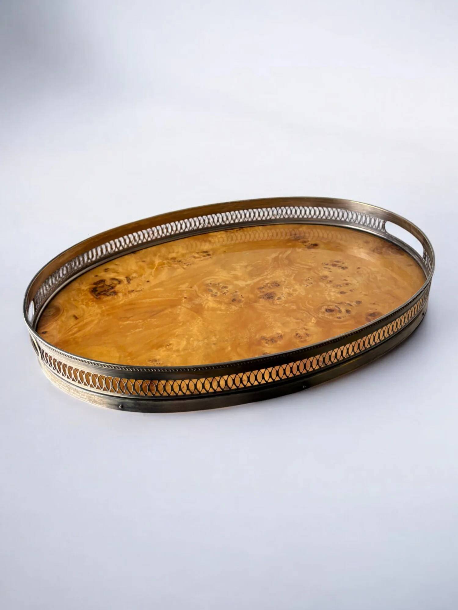 Aldo Tura style tray in Lucite burl wood, Italy, circa 1970s