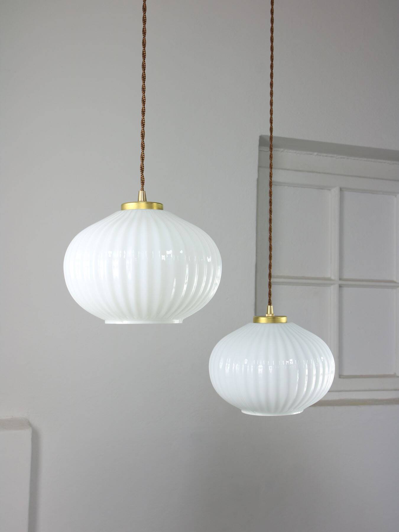 Vintage Opaline & Brass Pendant Lamp
