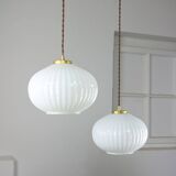 Vintage Opaline & Brass Pendant Lamp
