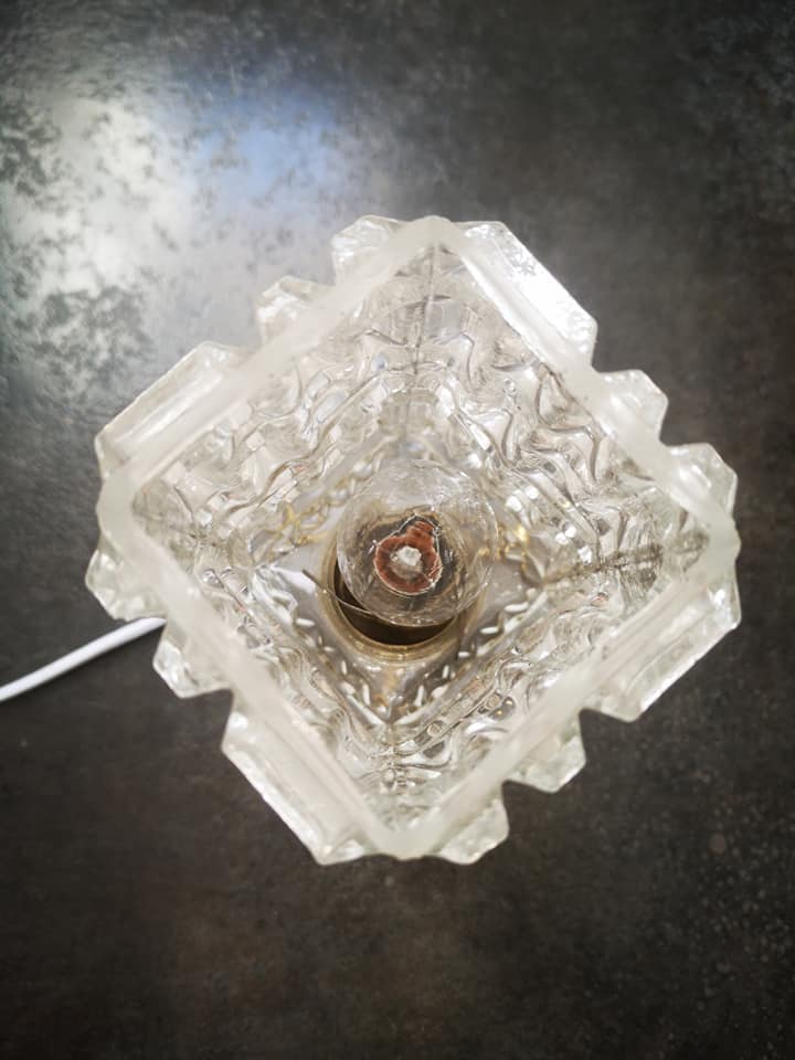 Table lamp tripod globe rectangle glass thick 100% 1970 vintage