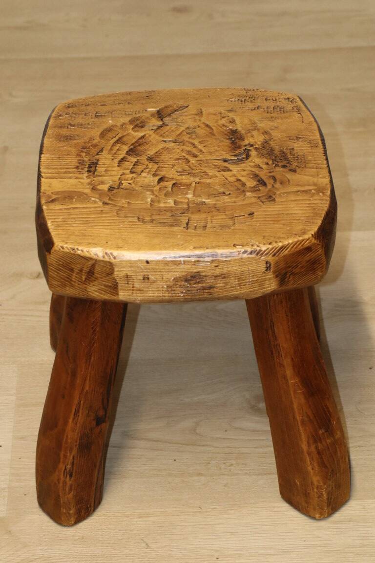 Vintage brutalist low stool in solid ash, 1960s