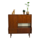 Teak veneer wall cabinet with flap, bar cabinet vintage
