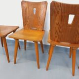 Set of 4 vintage brutalist wooden chairs from the 60s