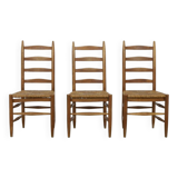 3x Ladder Chair in Oak & Rush, 1960s