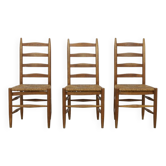 3x Chaises Échelle en Chêne et Rush, 1960s