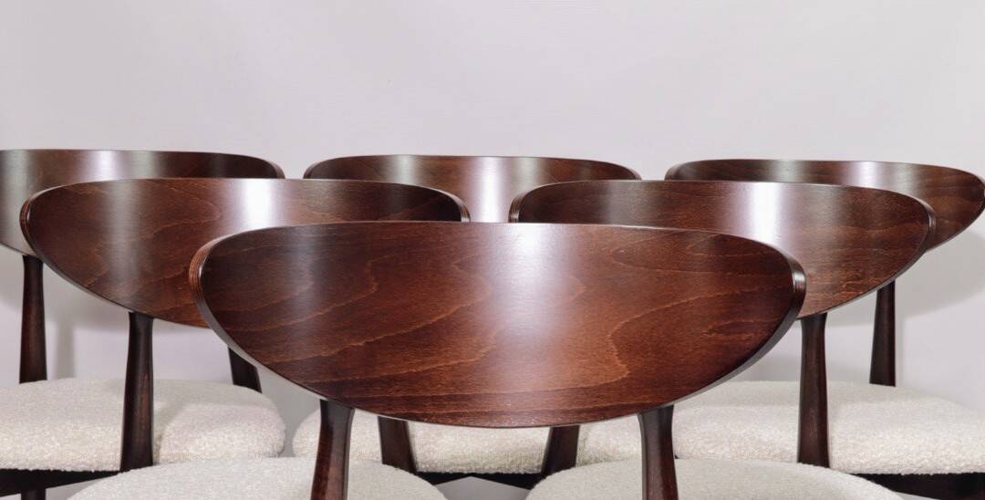 Vintage dining chairs set of 6 pearl bouclé