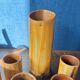 Vintage 1970s ceramic pitcher and glass set for orangeade, faux bamboo.