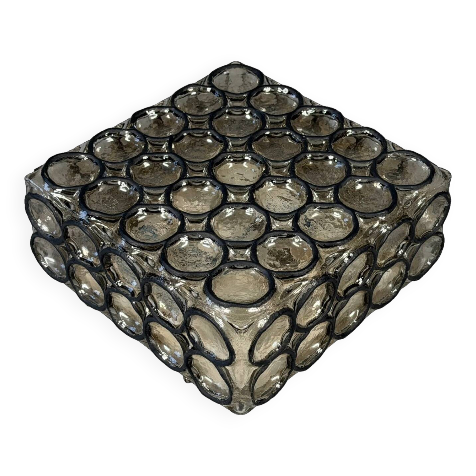 60s 70s Ceiling Lamp Plafoniere Glashütte Limburg Germany Glass & Metal
