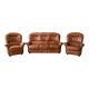 Living room set: 3-seater sofa and 2 brown leather armchairs.