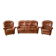 Living room set: 3-seater sofa and 2 brown leather armchairs.