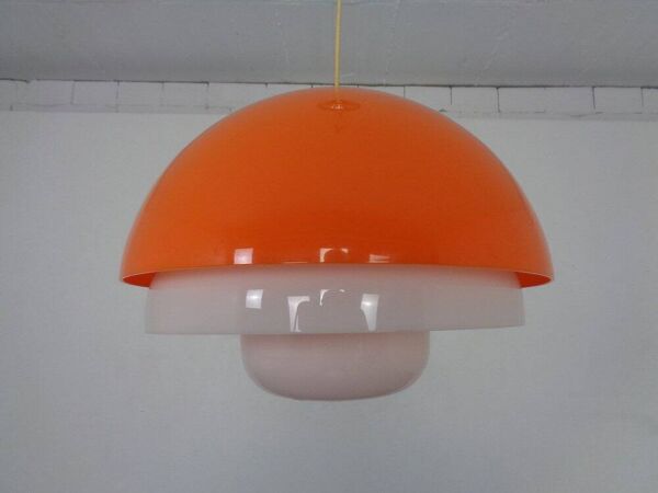 Space Age Orange & White Ceiling Lamp, Italy, 1970s