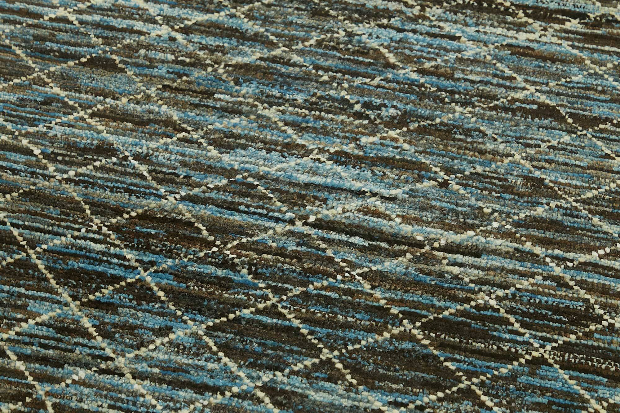 Handwoven Tribal One of a Kind 91 cm x 297 cm Blue Wool Runner Carpet