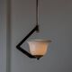 White Murano Glass Ceiling Lamp with Gold Metal Trim – 1980s Italian Vintage Triangular Chandelier