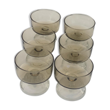 6 glasses of champagne two-tone brown and transparent vintage 1970