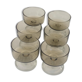 6 glasses of champagne two-tone brown and transparent vintage 1970