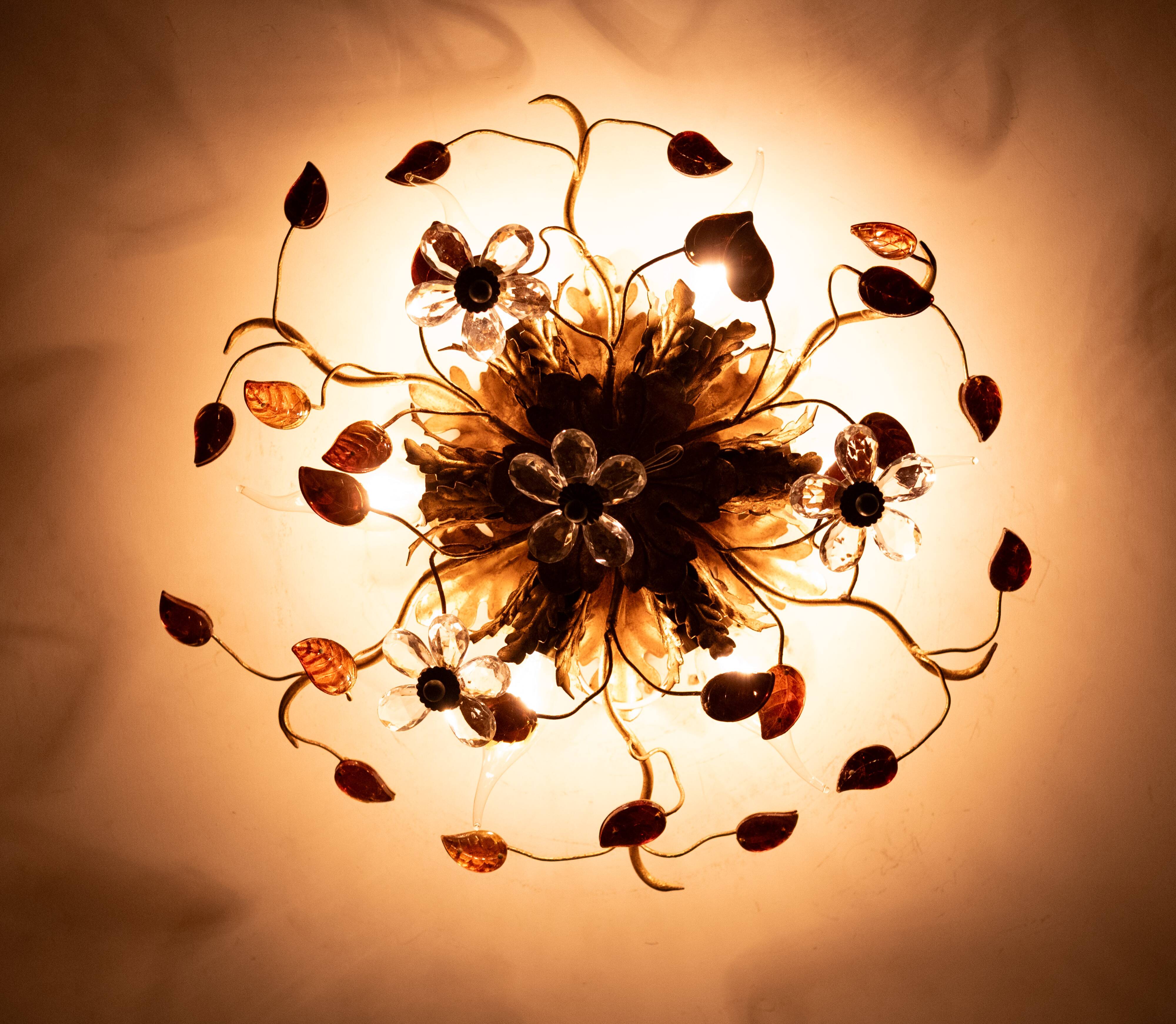 Wonderful gilded florentine flush mount light by Banci Firenze 1970s Italy