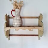 Antique wall shelf in raw wood - patinated green