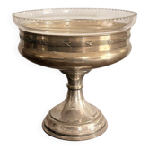 Coupe Corbeille Piédouche Drageoir Compotier Métal Argenté Verre Gravé Fin