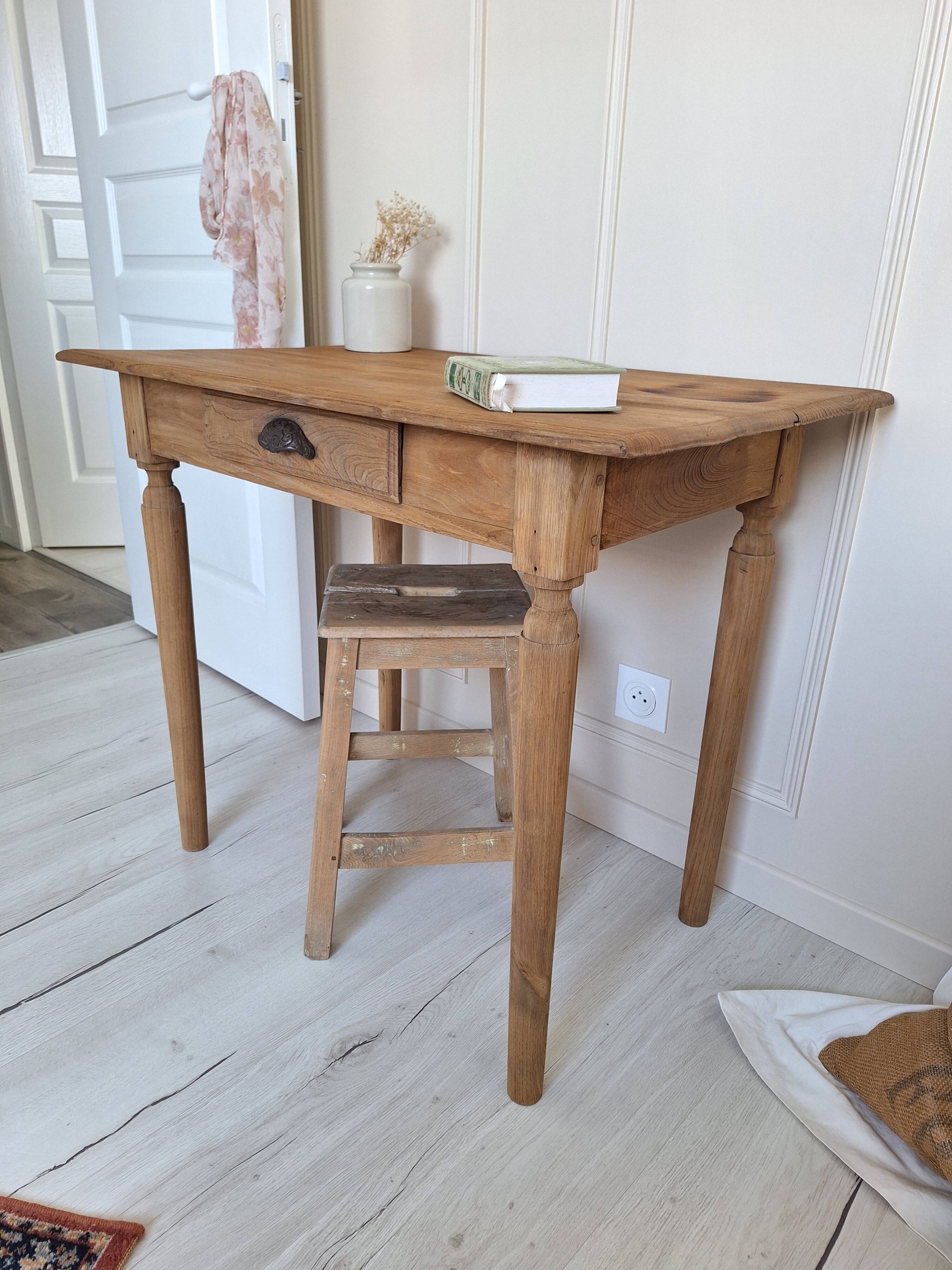 Bureau / Table d'appoint de ferme en chêne massif – Style campagne chic