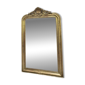 Miroir Louis-Philippe à fronton et perlé  148/95,5cm feuille d’or