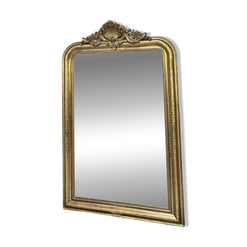 Louis-Philippe mirror with pediment and pearl detailing 148/95.5cm gold leaf