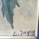 Large antique painting of peonies, signed E. Jacque, late 19th to early 20th century.