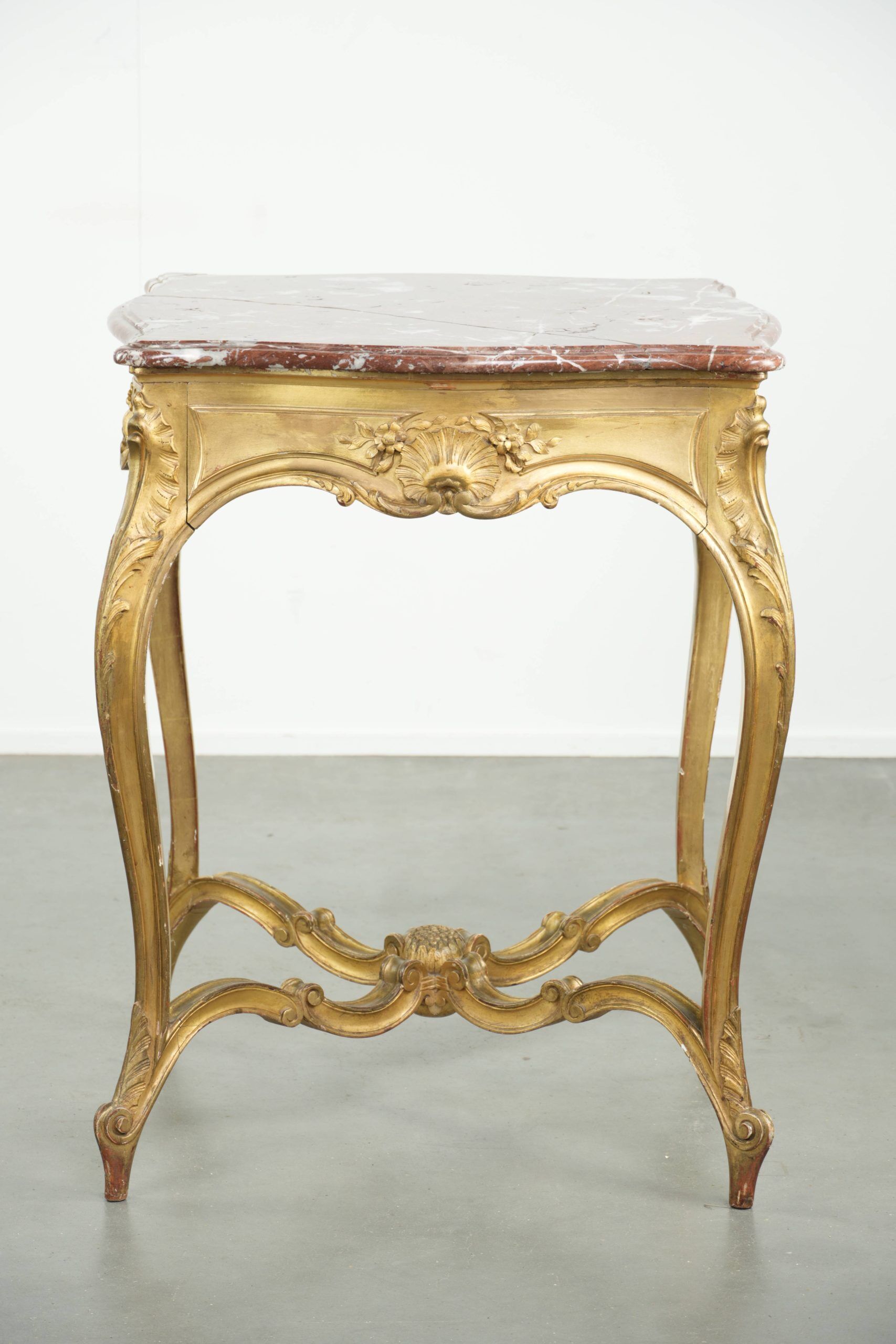 Antique French side table with marble tabletop from the 19th century