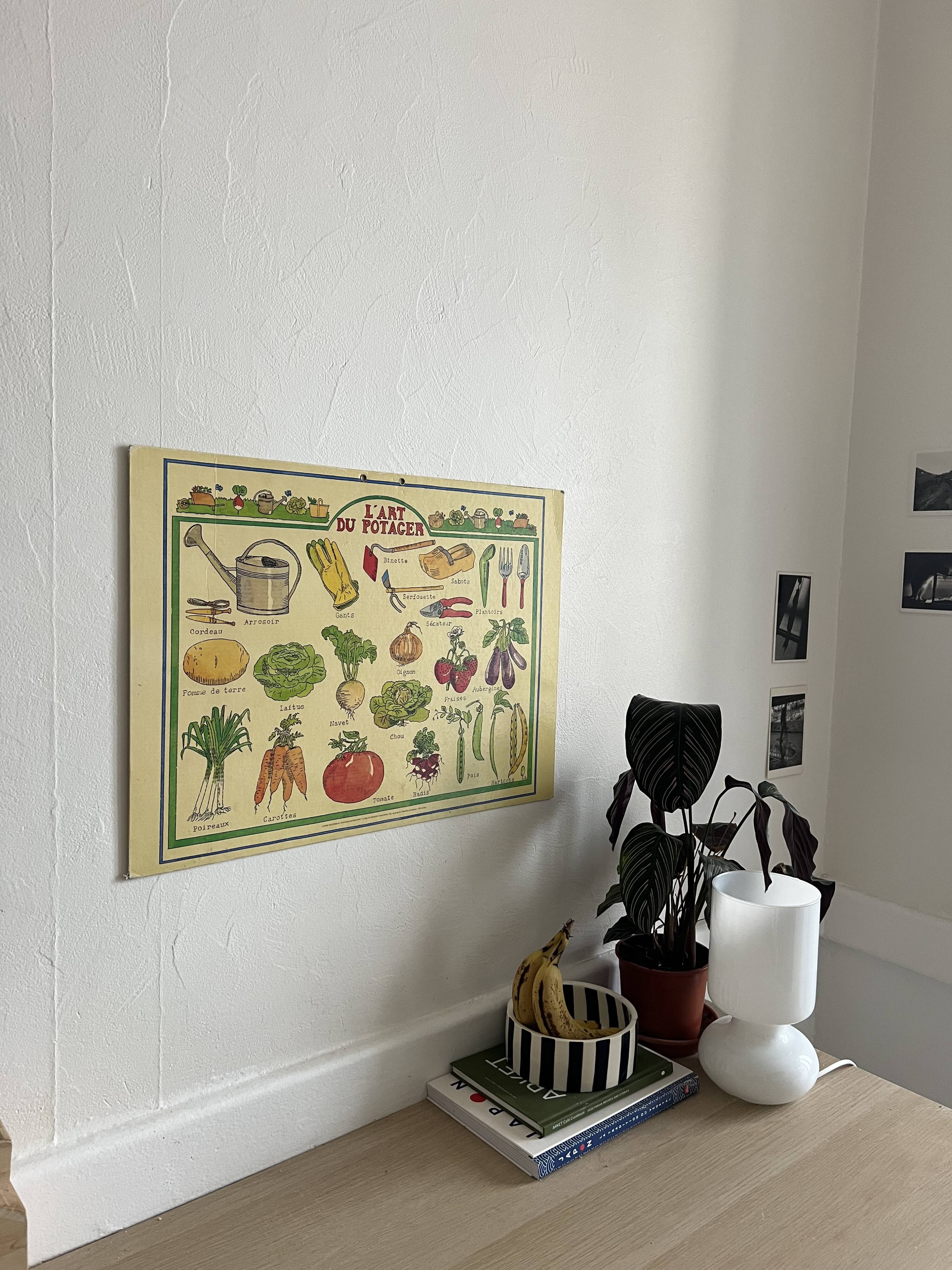 Cardboard poster illustrated around gardening, vintage