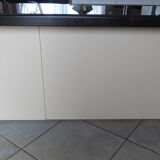 Industrial metal desk from the 70s with three drawers and glass top