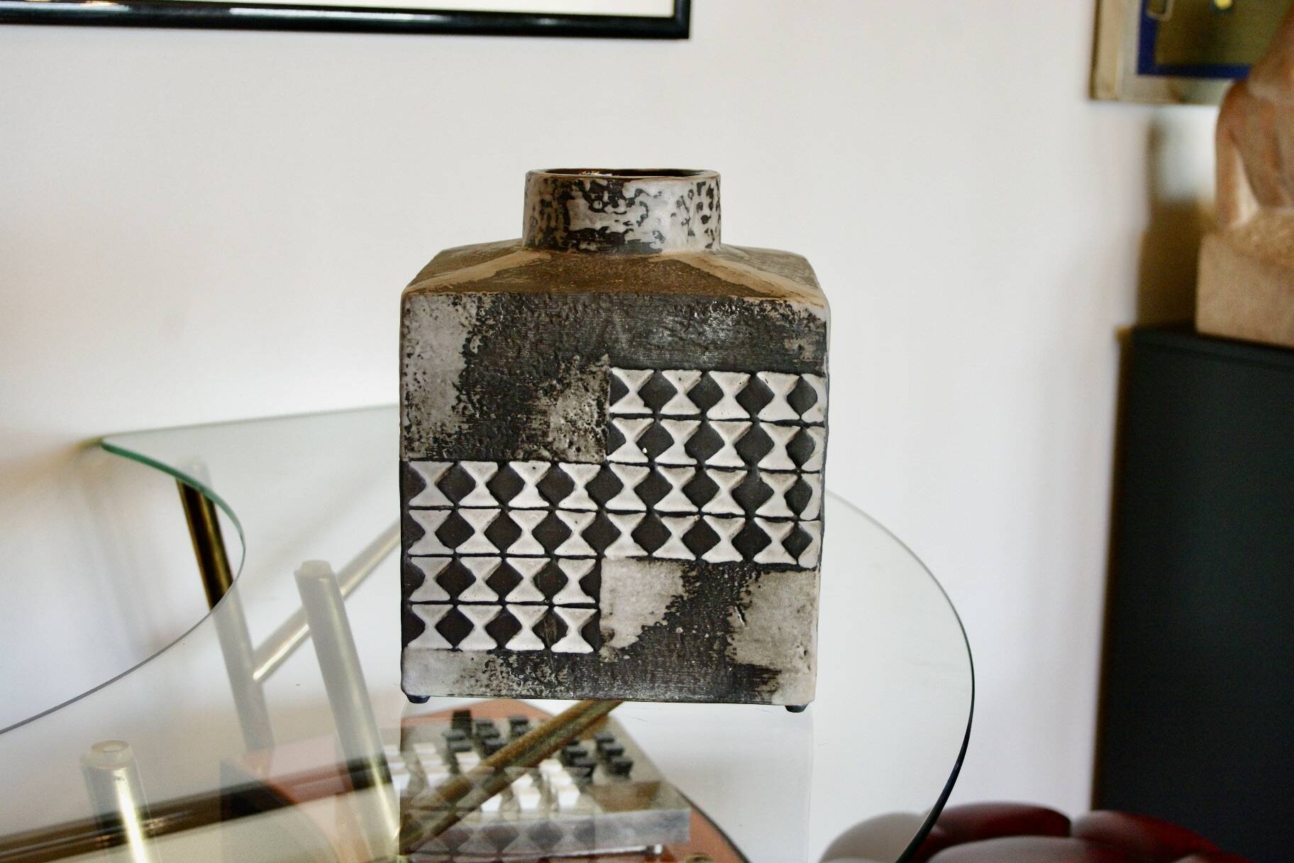 Large vintage square ceramic vase germany 1950