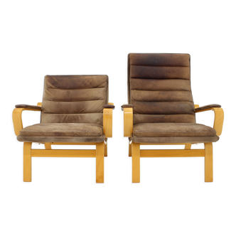 Paire de fauteuils en cuir  « Contino » d'Yngve Ekström, années 1970, Suède