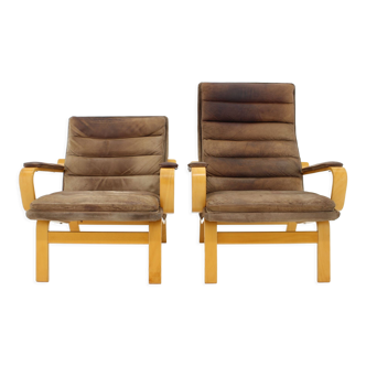 1970s Pair of Yngve Ekström "Contino" Leather Armachair,Sweden