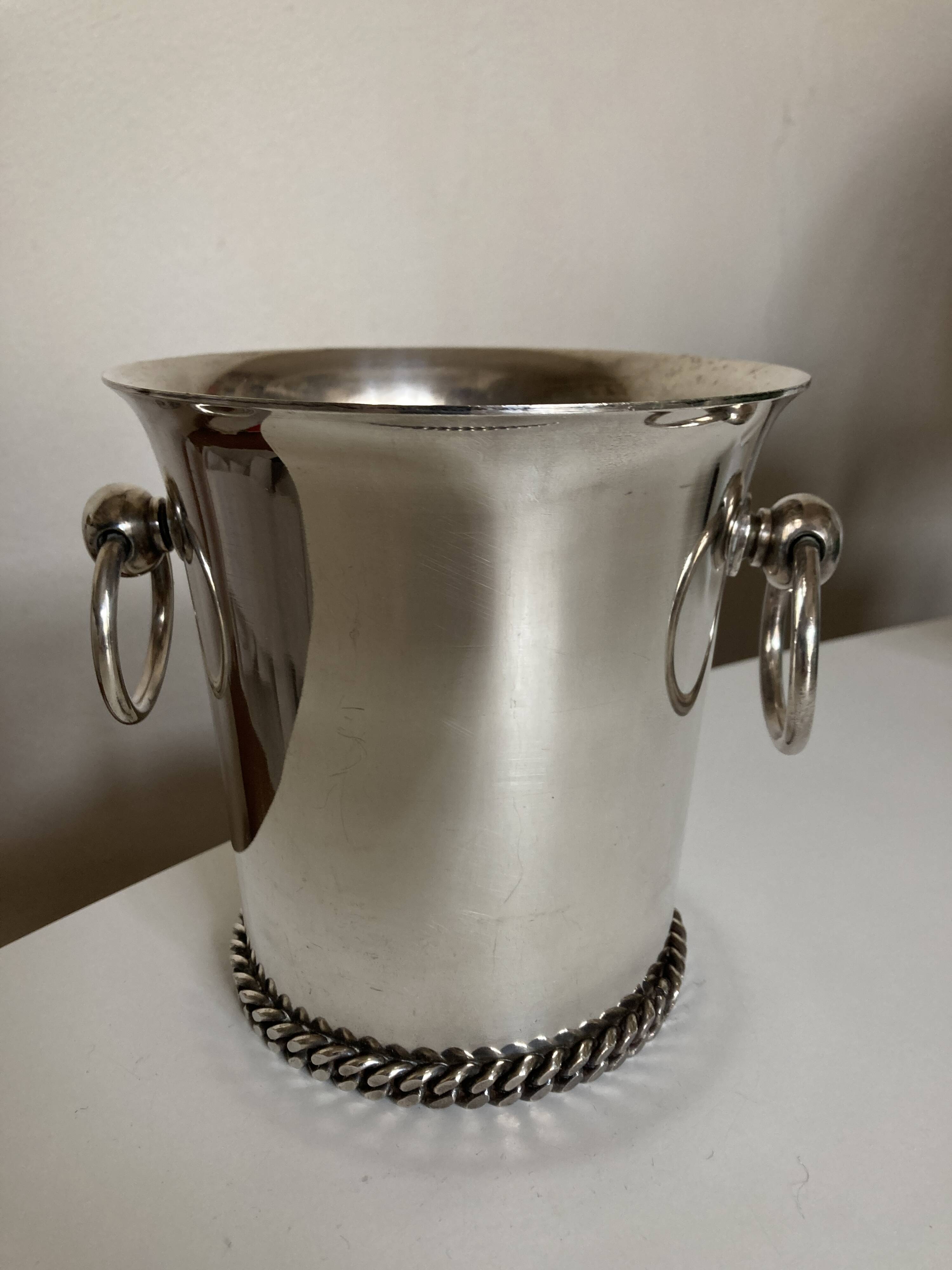 Silver-plated metal flowerpot in the style of Jean Després, 1950