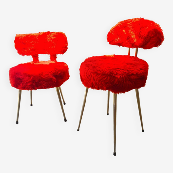 Paire de chaises pelfran moumoute rouge