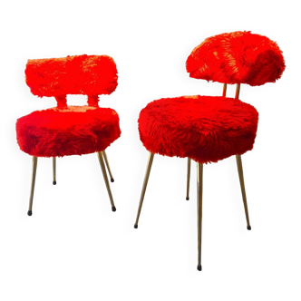 Paire de chaises pelfran moumoute rouge