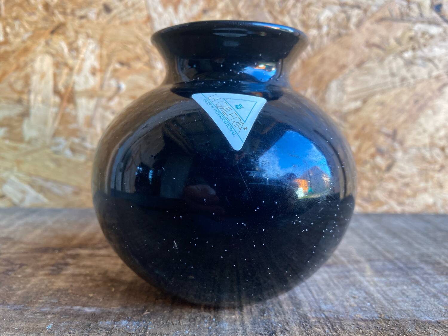Vintage Black Inlaid Glass Vase International Design LA GALLERIA