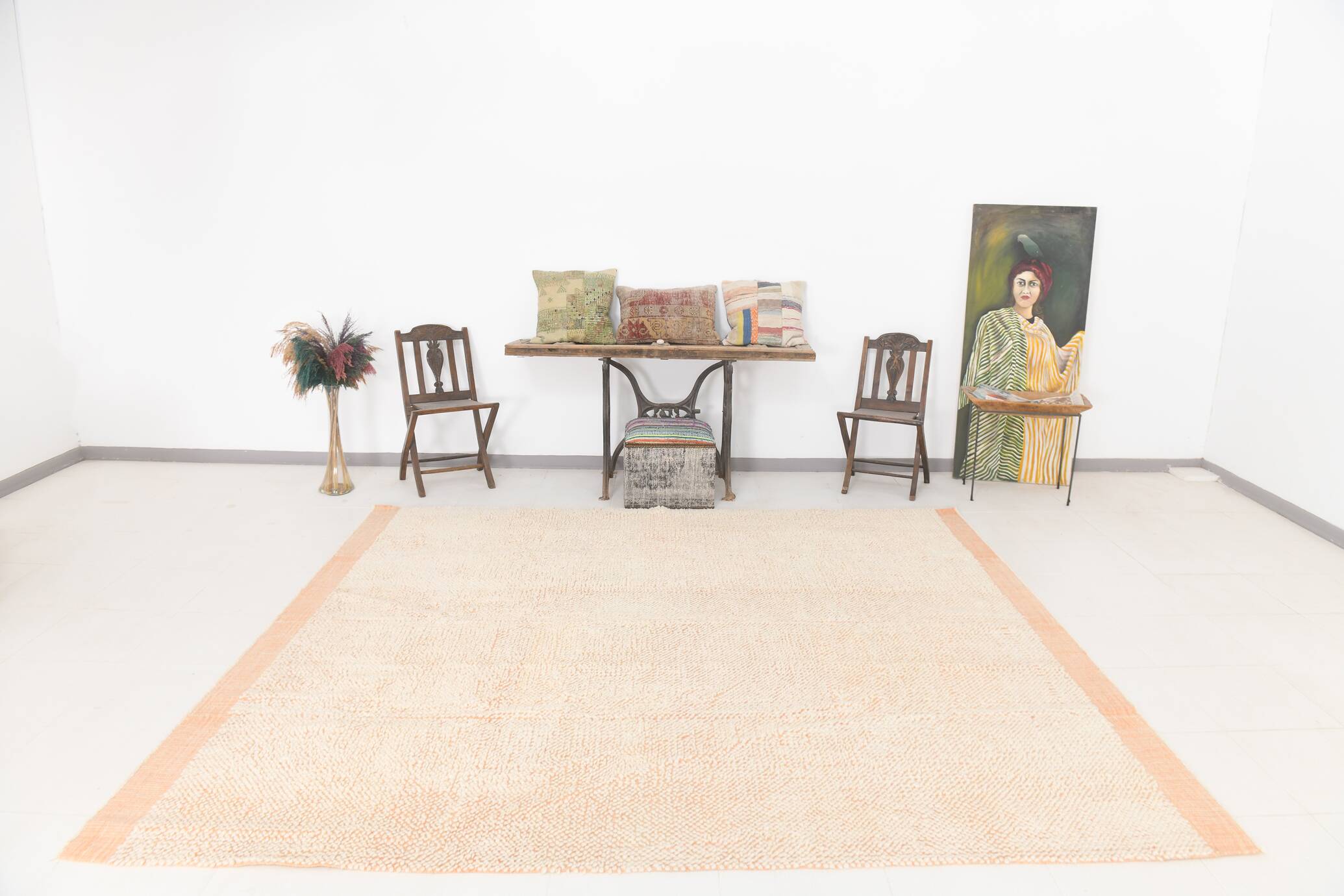 8x10 Pale Orange Beige Handmade Vintage Oushak Rug