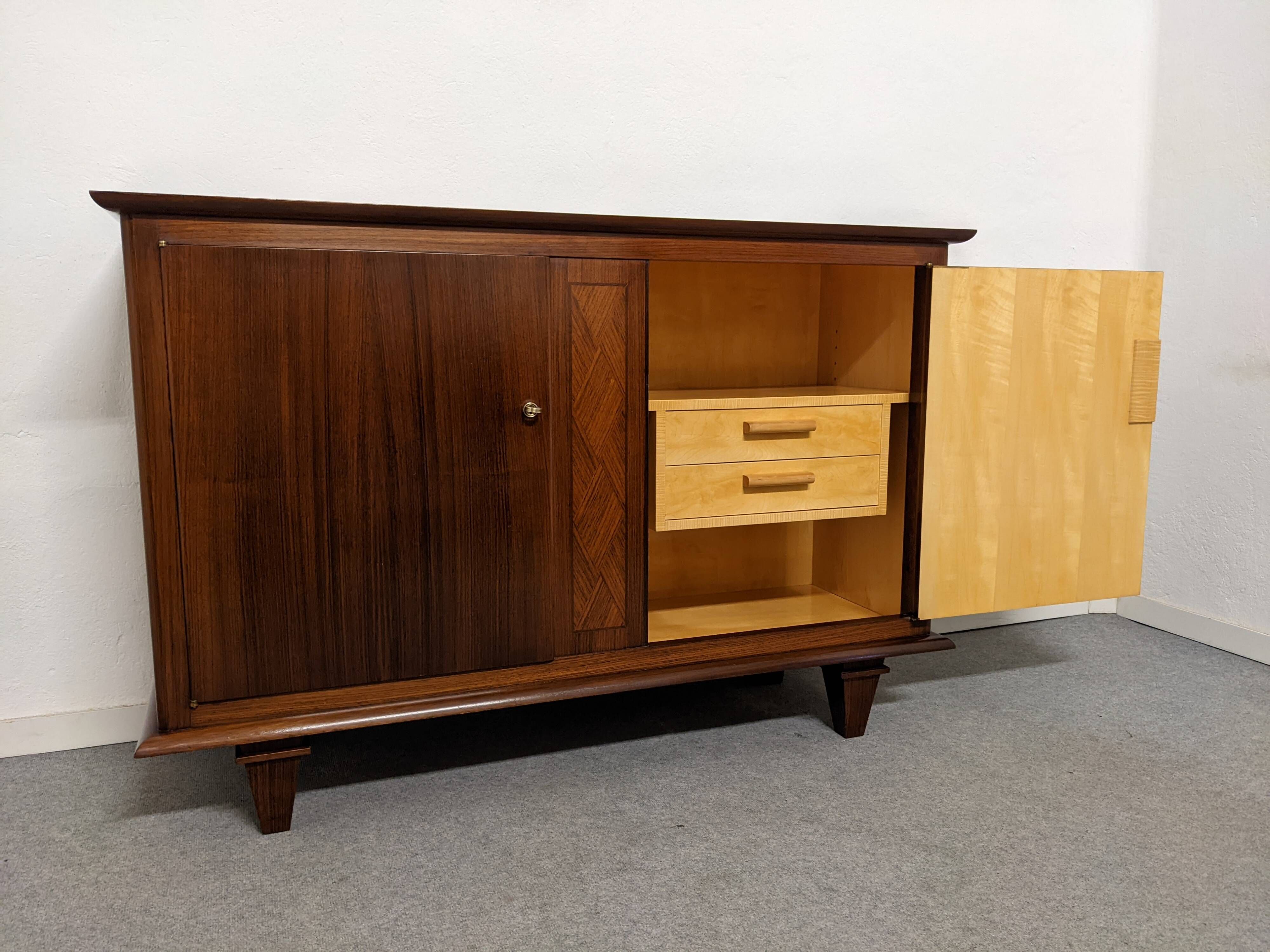 Art Deco style sideboard in rosewood and sycamore, France circa 1950