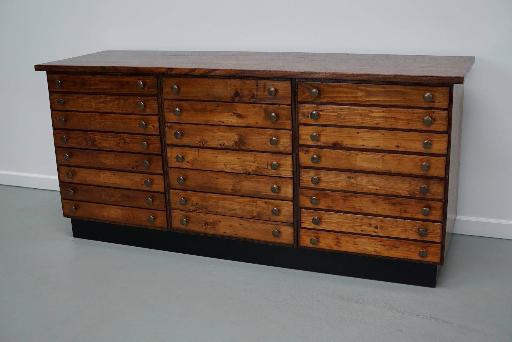 Vintage German pine and oak apothecary cabinet, 1950s