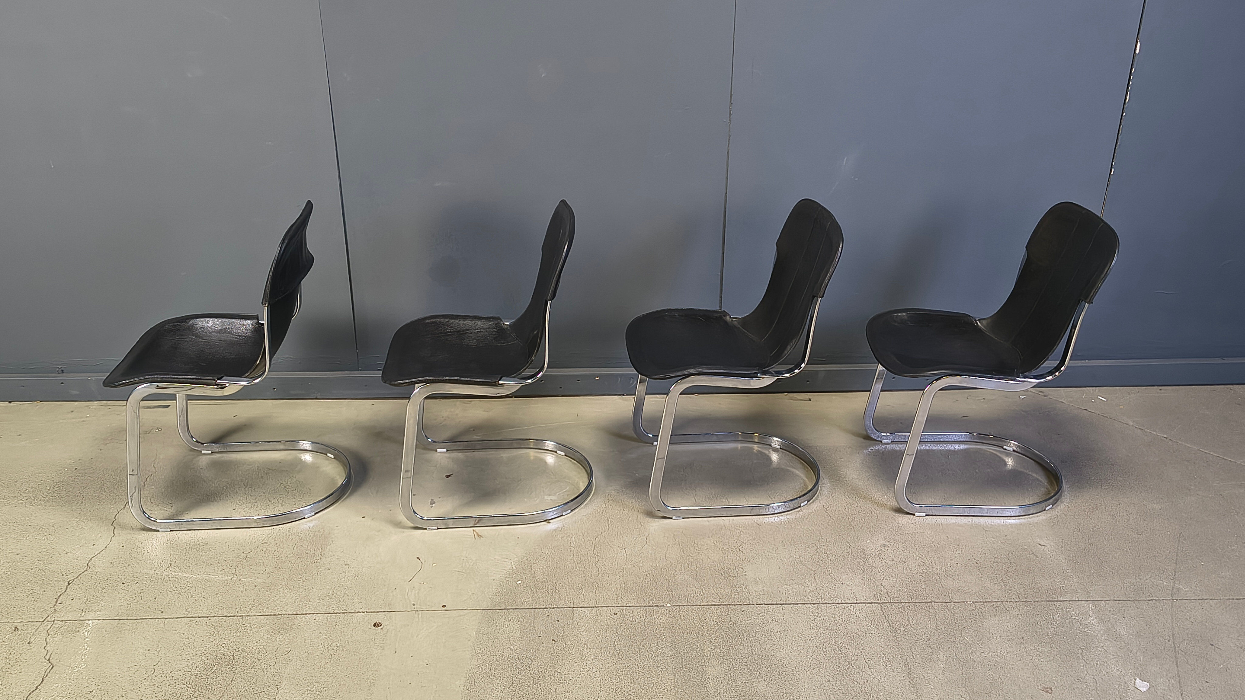 Vintage dining chairs by Willy Rizzo for Cidue set of 4, 1970s