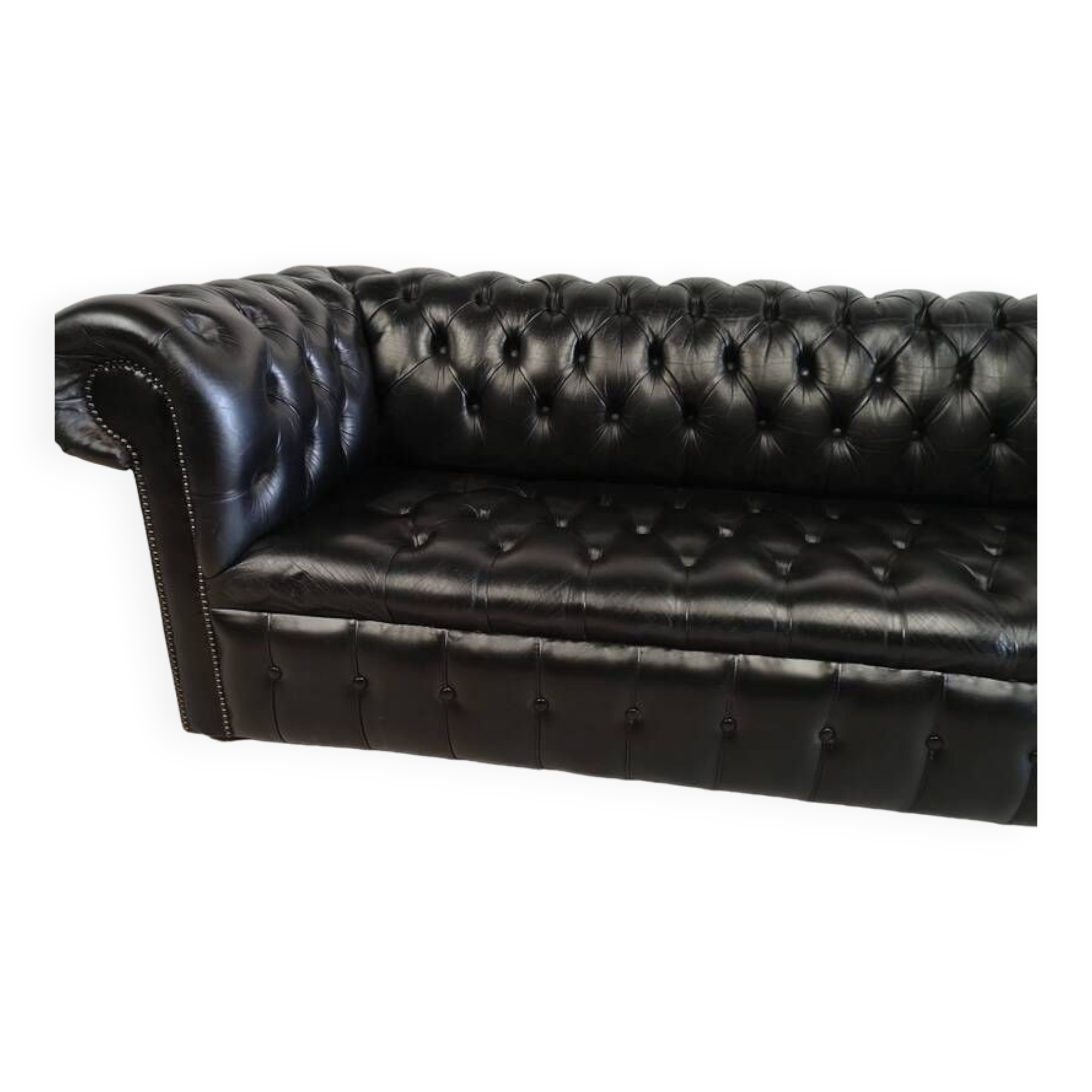 Black leather chesterfield sofa